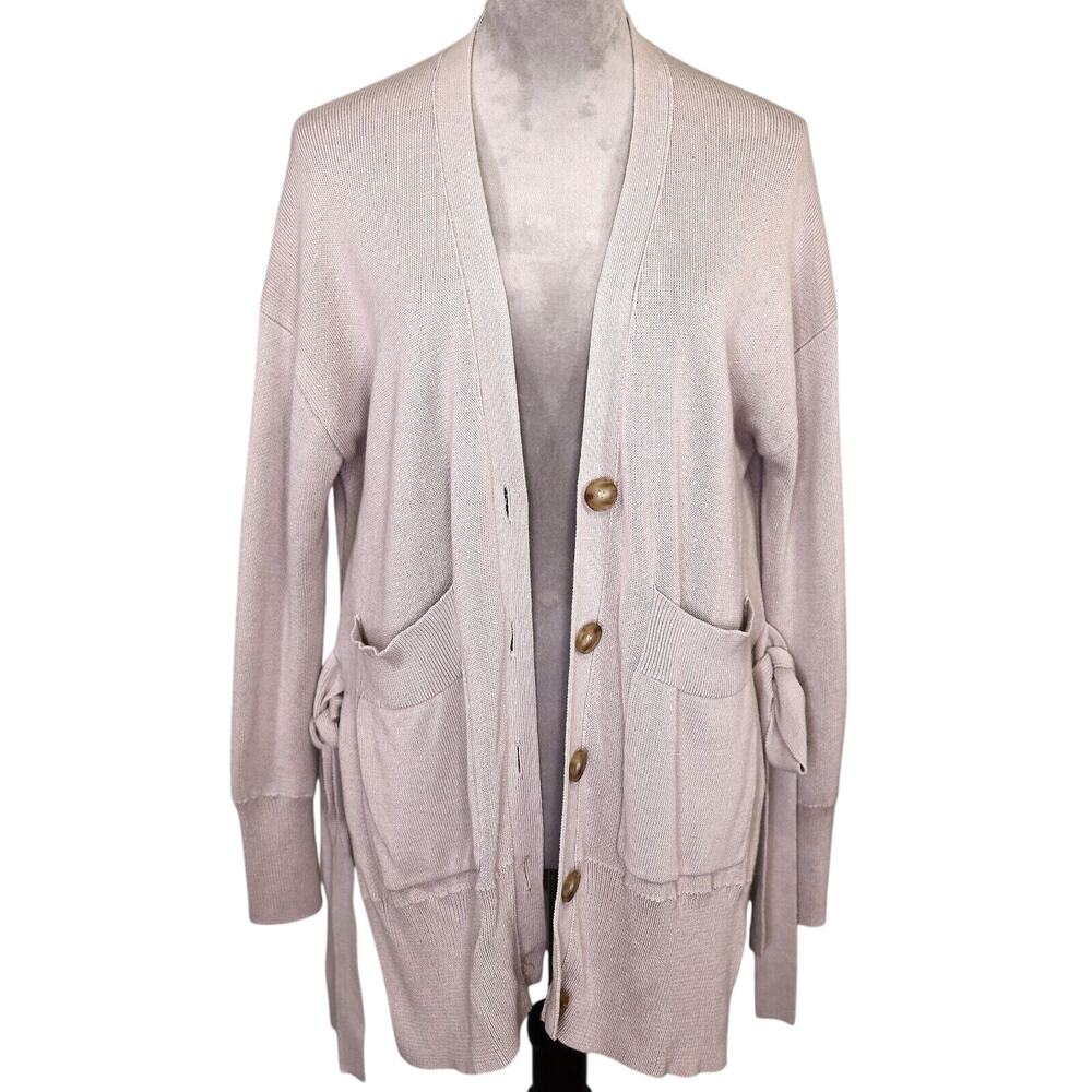 J Crew Sweater Womens XS Beige Long Cardigan Tunic Cotton Blend Pockets Grandpa